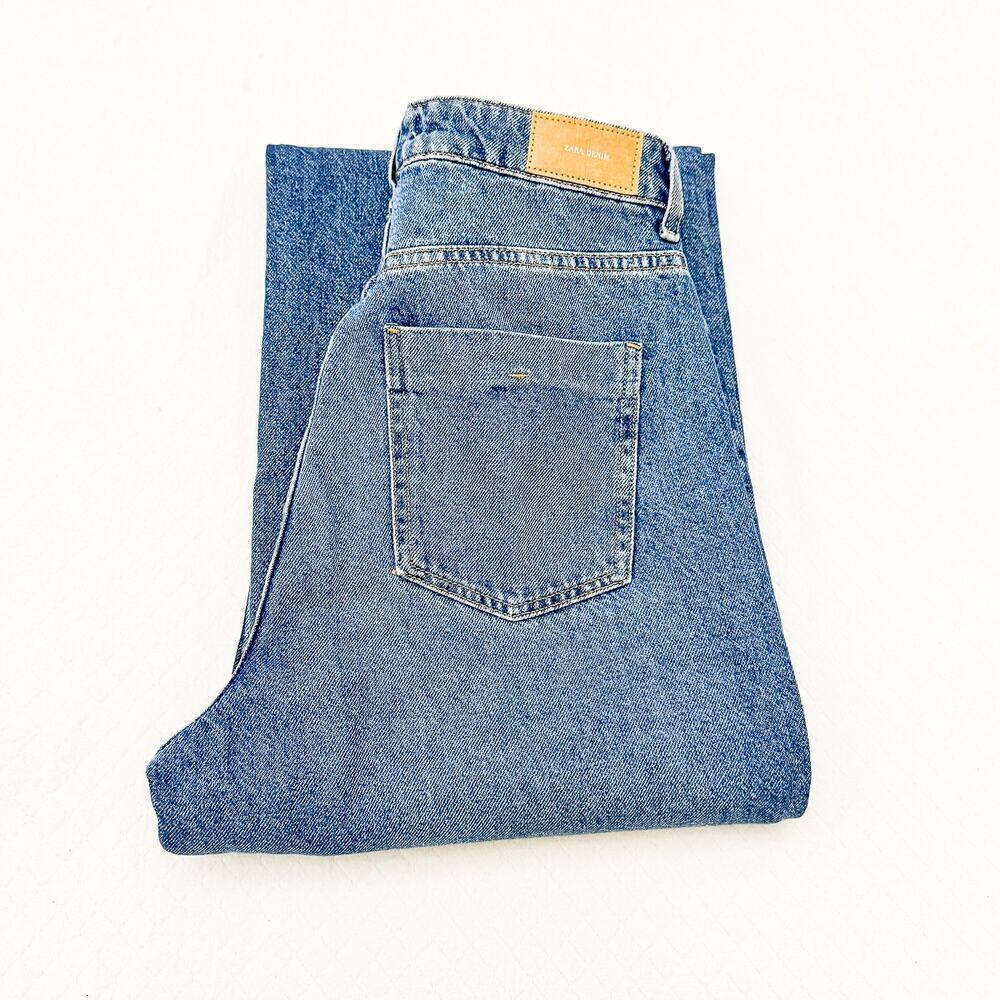 Zara The Crossed Waist Wide Leg Mid-Rise Full Length Denim Jean Size 8 NWOT
